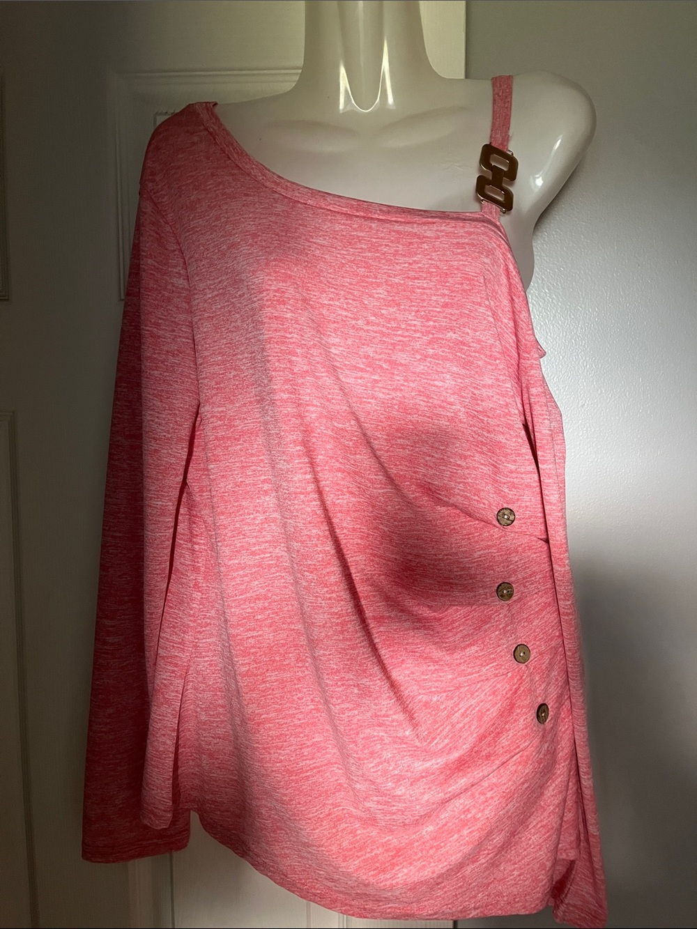 Women’s One-Shoulder Pink Off-Shoulder Top with Button Detail